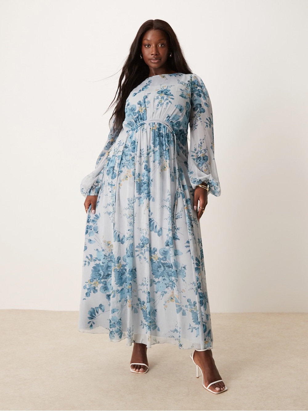ASOS DESIGN Curve textured channel detail maxi dress in blue floral plus size 22